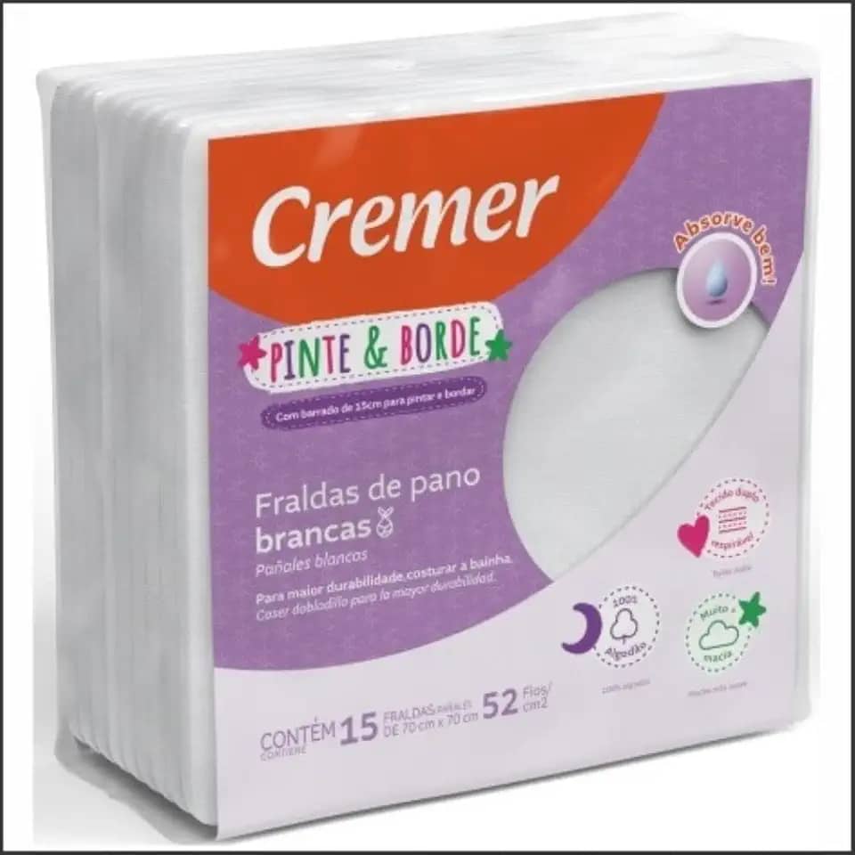 Cremer Fralda Pinte E Borde Lisa Com 15 Peças 0 70Cm X 0 70 Cm Branco