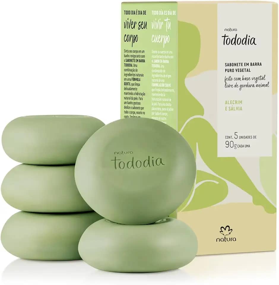 Linha Todo Dia Natura - Sabonete em Barra Puro Vegetal Alecrim e Salvia (5 X 90 Gr) - (Natura Every Day Collection - Rosemary and Salvia Vegetable Bar Soap (5 X Net 3.17 Oz))_AB