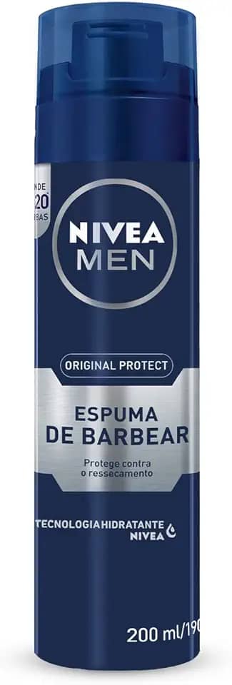 NIVEA MEN Espuma de Barbear Original Protect - Ativos hidratantes, previne o ressecamento e irritações, com Aloe Vera e Glicerina - 200ml
