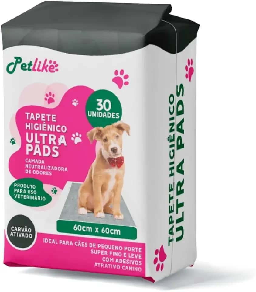 Tapete Higiênico Premium para cães Petlike Ultrapads Carvão Ativado 60cmx60cm 30 unid.