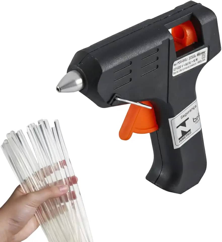 Pistola de Cola Quente Fina 20W Dupla Voltagem 110V/220V com Bico de Precisão, Aquecimento Rápido e Gatilho Ergonômico + Com 10 Bastões de Cola Inclusos – Artesanato e Reparos