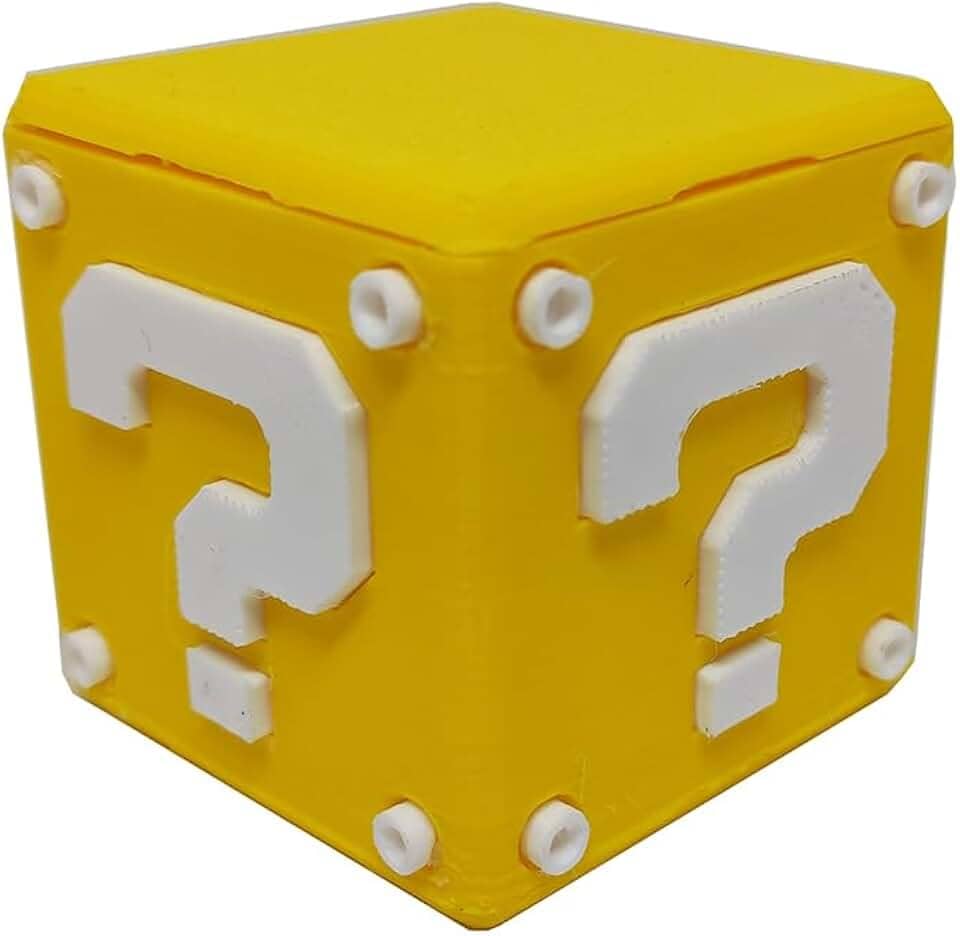 Cubo Interrogação Porta Objetos c/Tampa 5 cm 3D Mario Gamer Mesa Escritório Geek
