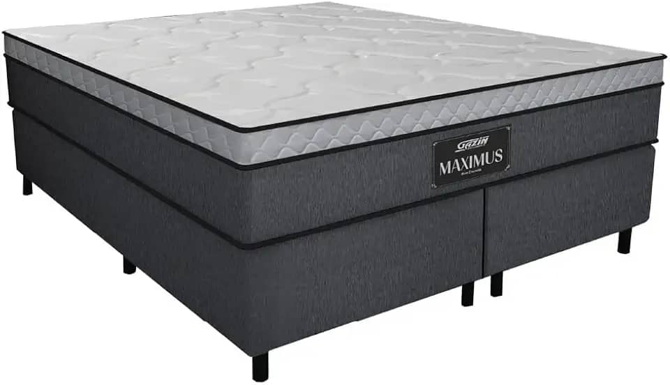 Cama Box Casal Queen Colchão Gazin Maximus Molas Ensacadas 158x198x62cm Linho Grafite/Preto - Suporta até 120Kg por Pessoa