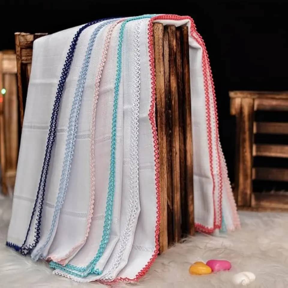 Fralda de Boca Mabber para Bordar Ponto Cruz 100% Algodão com Crochê - 30cm x 40cm - Com Crochê Branco