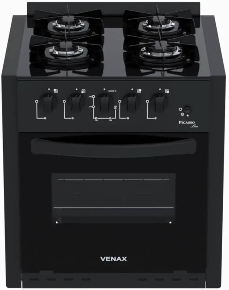 Fogao de Embutir 4 Bocas Venax Picasso Line Preto Fosco Gas Glp