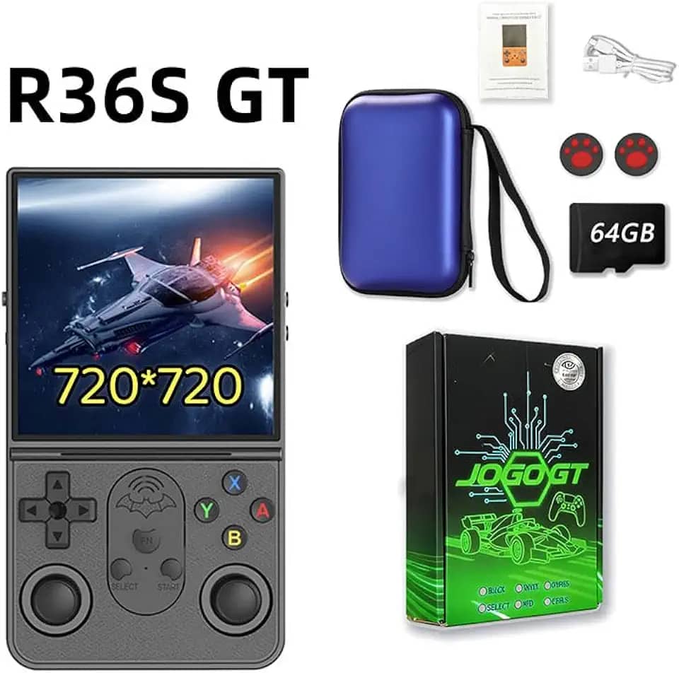R36S GT Retro Console de videogame portátil,64GB pré-instalado com mais de 15.000 jogos,tela IPS HD de 4 polegadas,bateria de 3500 mAh,console portati, console de videogame (cor: preta)
