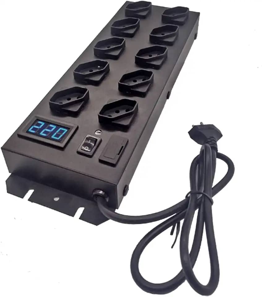 Filtro de Linha com Voltímetro Digital 10 Tomadas Espaçadas 10A Bivolt Metálico Cabo 1 Metro Certificado Emplac F50850