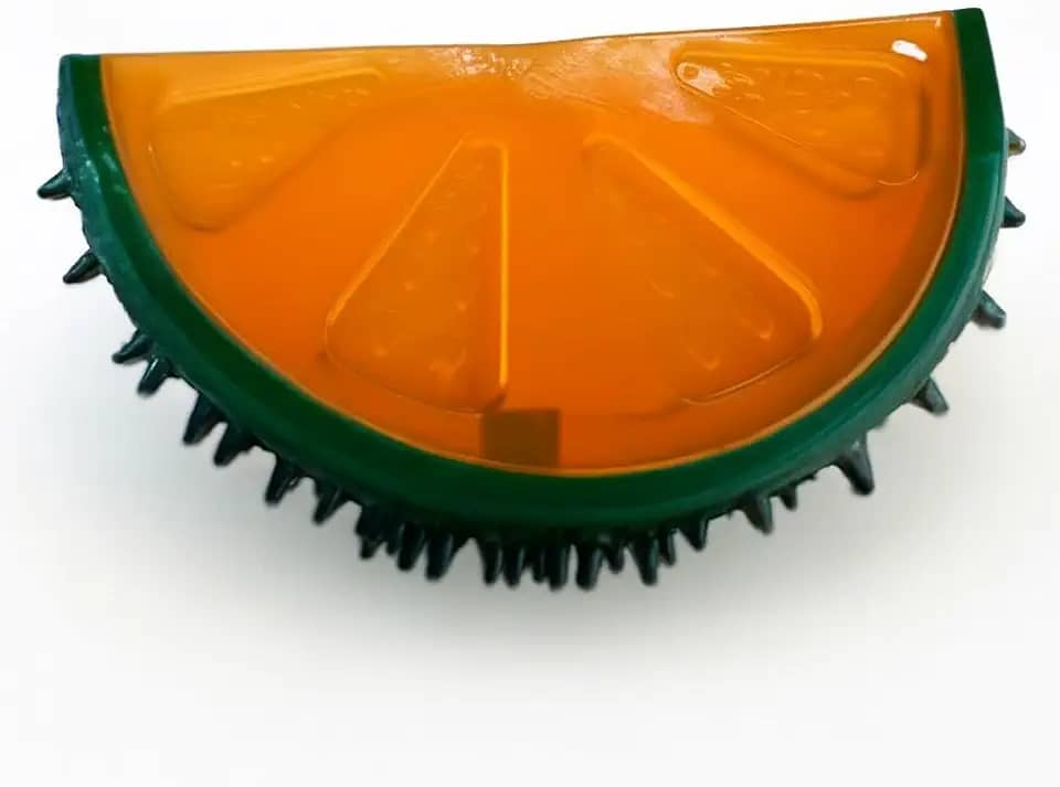 Brinquedo Pet Laranja para Cães Mordedor Resistente Sonoro Massageador de Dentes Brinquedo Interativo Cachorro Pequeno e Médio Porte