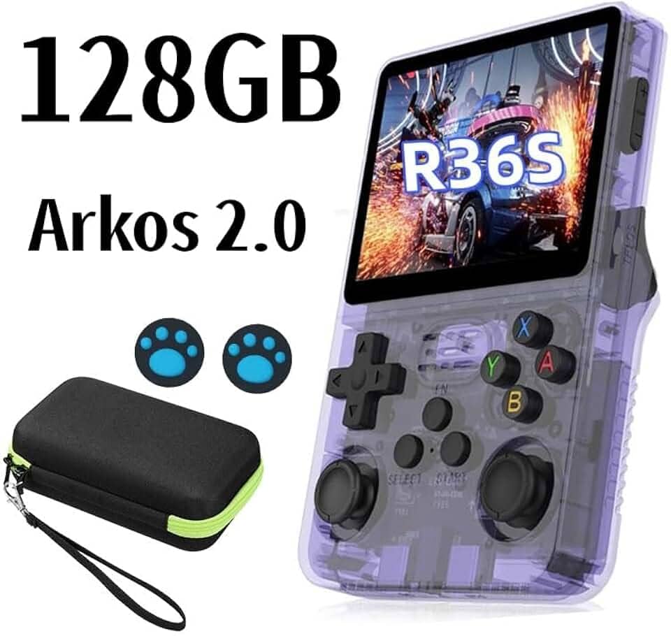 Console de jogos retrô portátil R36S,39000+jogos,128gb Cartão TF,R36S video game portatil,Tela IPS 3.5, Videogame Retro - Cores Sortidas,games e consoles,Cor: Roxo