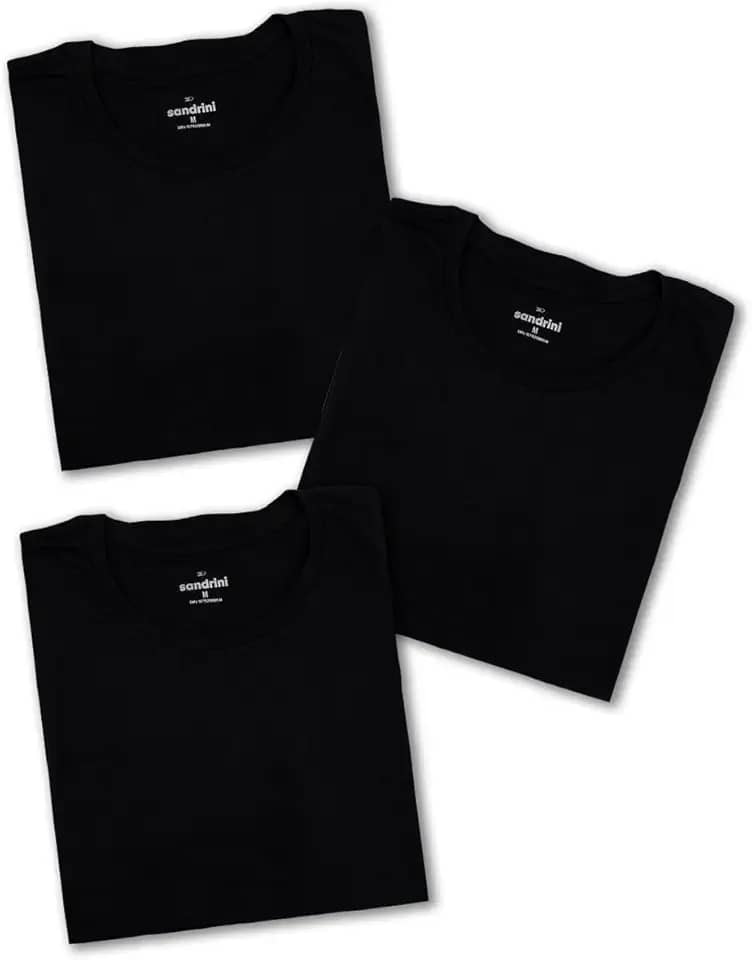 Kit 3 Camisetas Básicas Masculinas Sandrini Preto ou Sortido Algodão Premium Conforto Casual Dia a Dia