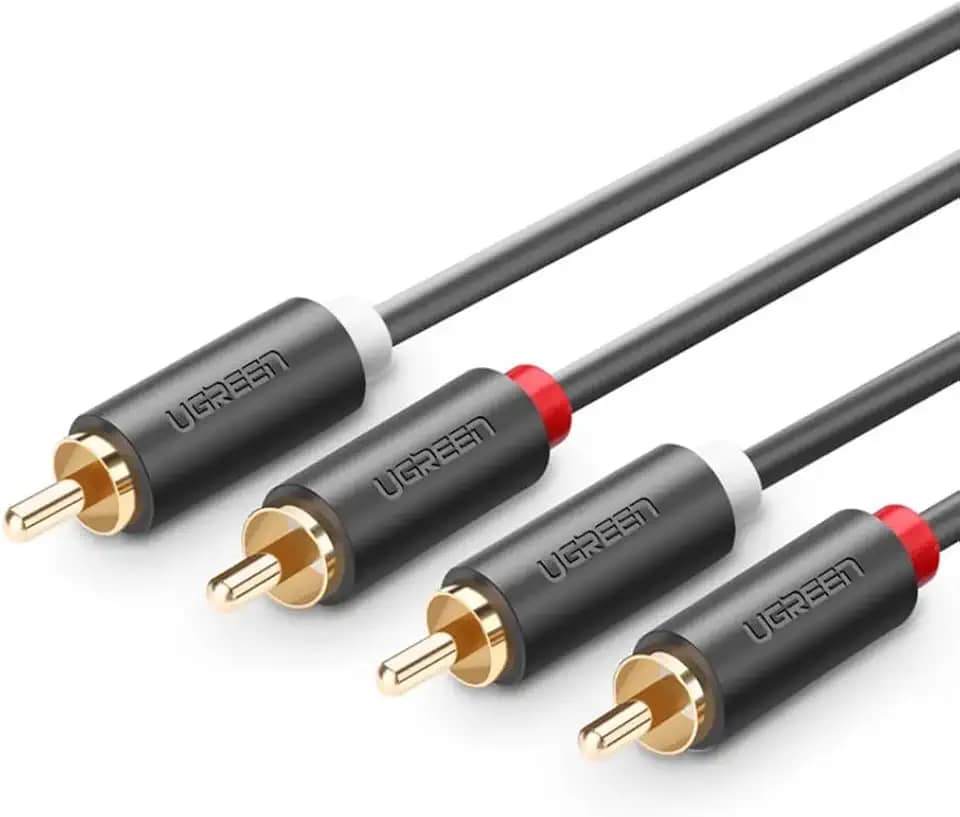 MPOWER Cabo de Áudio Estéreo 2Rca Macho-Macho Som Hi-Fi 3 Metros Conectores Banhados a Ouro Blindagem Dupla Ampla Compatibilidade