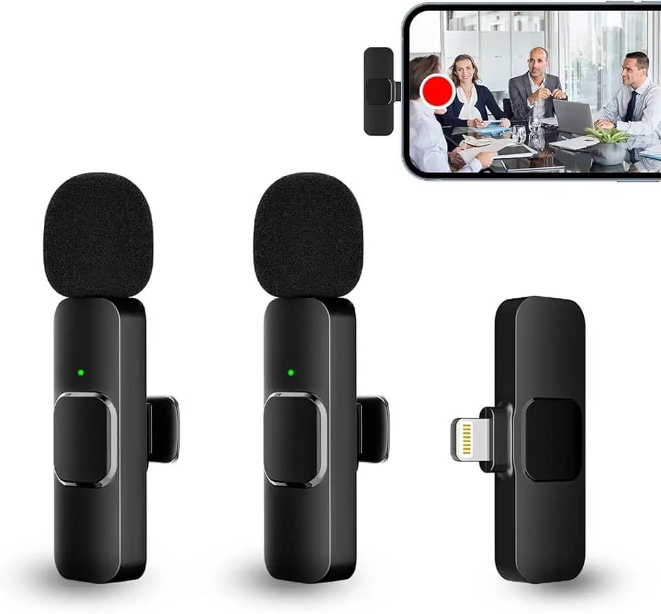 PQRQP Microfone de lapela duplo sem fio para iPhone, iPad, videoconferência, gravação, transmissão ao vivo