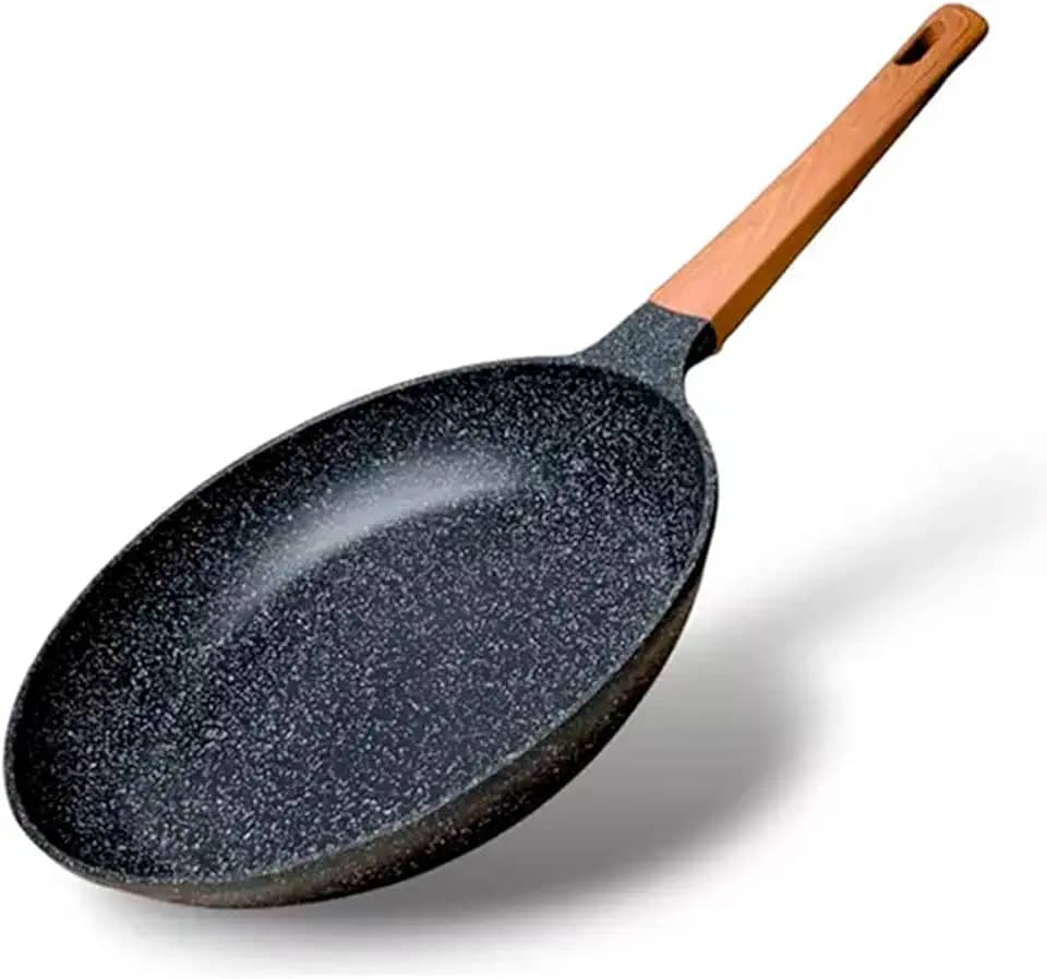 Frigideira Antiaderente 28cm – Teflon Premium, Cabo Amadeirado Desmontável, Livre de PFOA/PTFE, Compatível com Indução e Lava-louças