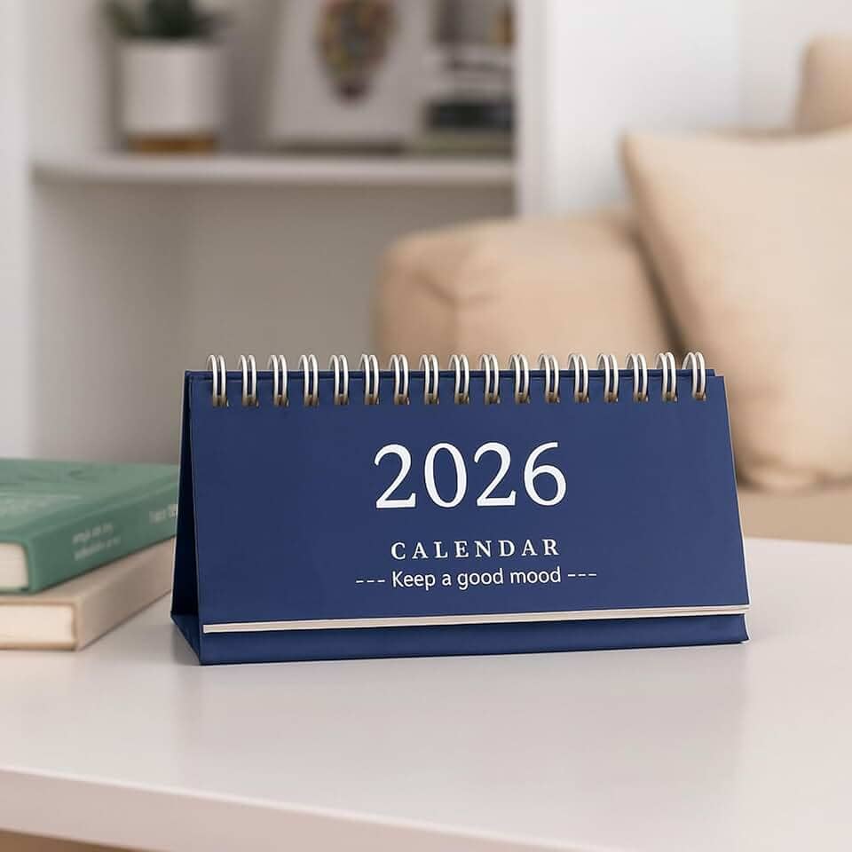 Calendário longo para notebook (janeiro de 2026 a dezembro de 2026) - Calendário de mesa combinado e caderno, encadernação de fio duplo para casa/escritório, azul