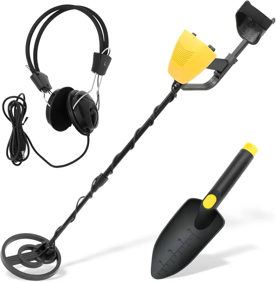 Detector de metais ajustável de 78 a 106 cm, leve com bobina impermeável de 17 cm, frequência de 5 kHz e indicador de alvo para verificação de segurança, caça ao tesouro ao ar livre, detecção de ouro