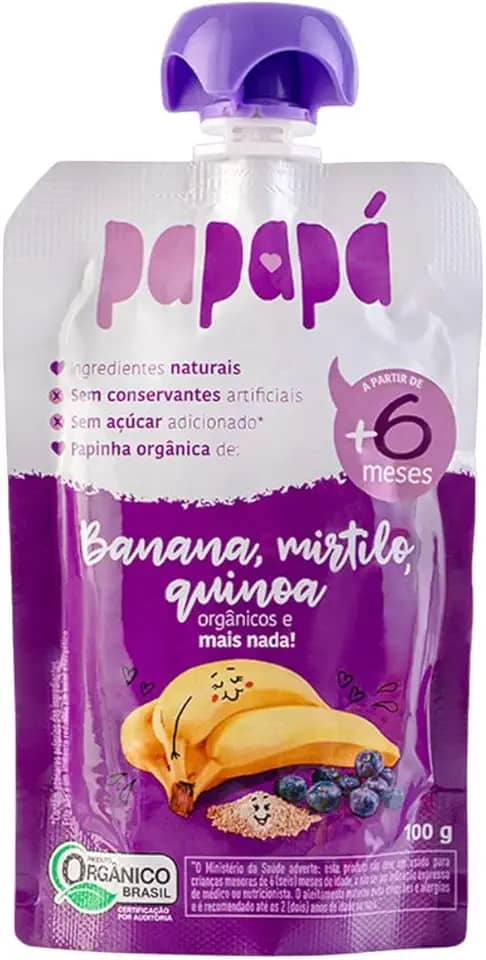 Papinha Orgânica de Banana, Mirtilo E Quinoa 100g - Papapá