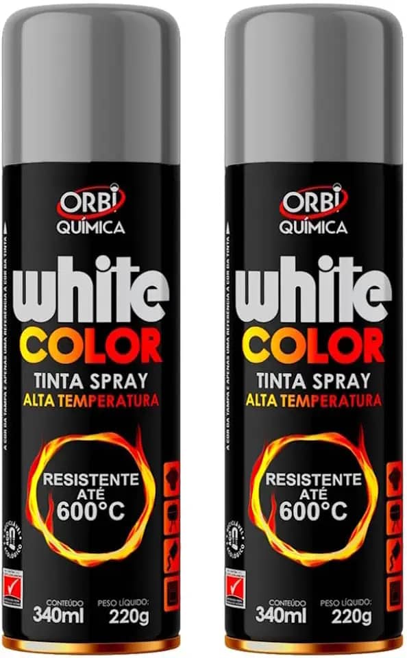 Kit 2 Tintas Spray Alta De Temperatura Prata Pintura Roda Escapamento Motor Forno Fogão Churrasqueira Até 600°C