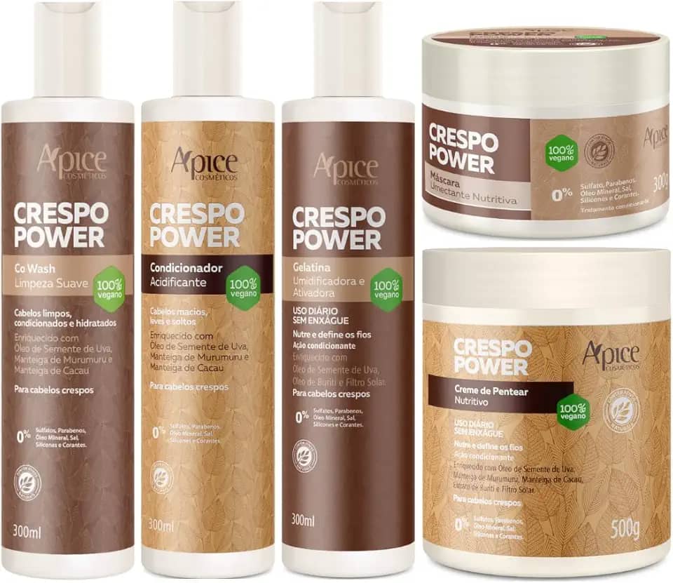 Kit Apse Crespo Power Linha Completo 5 Produtos Tratamento Cabelo Vegano Profissional