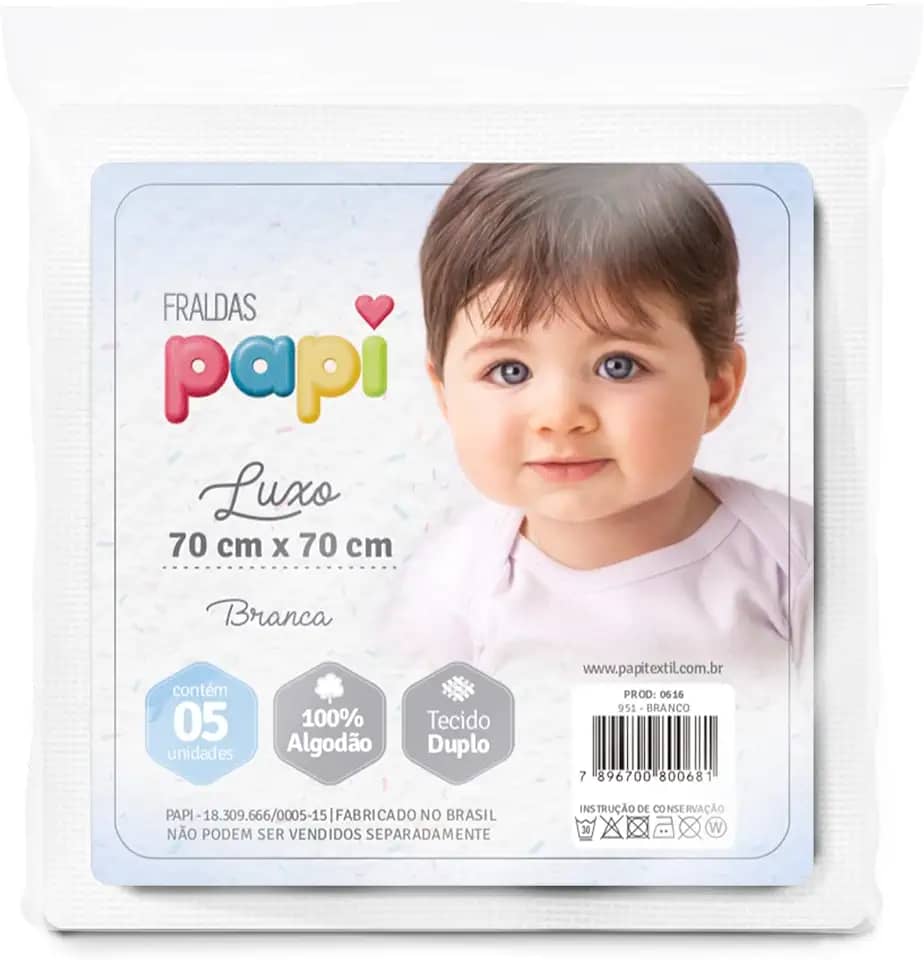 Papi Textil Fralda Papi Luxo Branca 70Cm X 70Cm Contem 05 Un