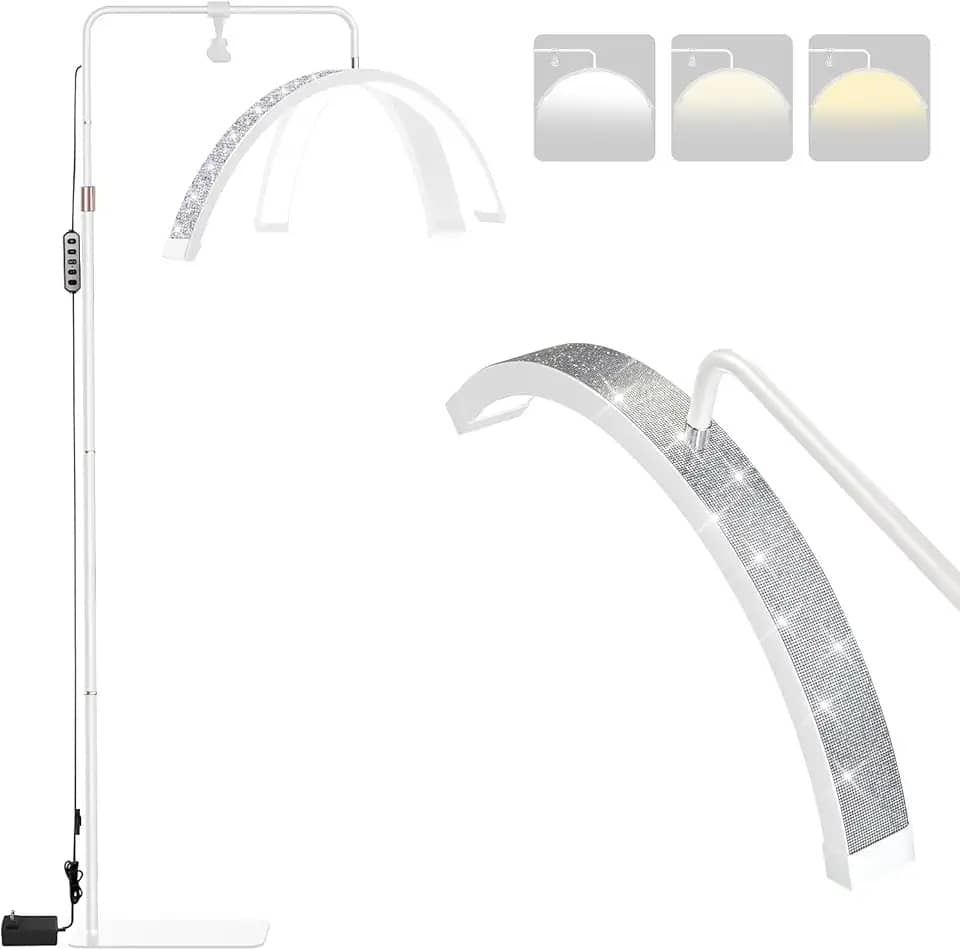 Ring Light Meia Lua Profissional LED para Cílios e Sobrancelhas, Luminaria Meia Lua Estetica Spa Arco Ajustavel, com Tripé (Branco)