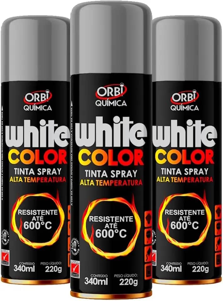 Kit 3 Tintas Spray Alta De Temperatura Prata Pintura Roda Escapamento Motor Forno Fogão Churrasqueira Até 600°C