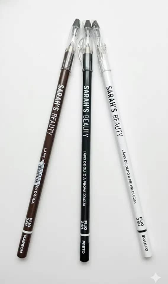 Lápis de Olho à Prova D'água, Kit com 3 Cores Clássicas, Marrom, Preto e Branco, 24 Horas de Duração, Longa Duração