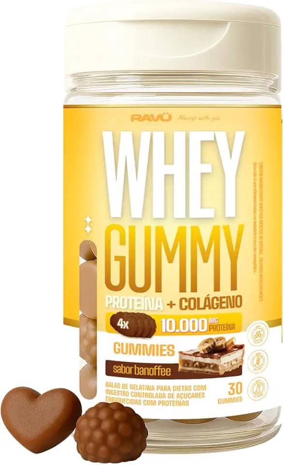 Whey Protein em Gomas Proteína + Colágeno, Sabor Banoffe, Zero Lactose, Whey Isolado - Sem açucar - Ravu nutrition