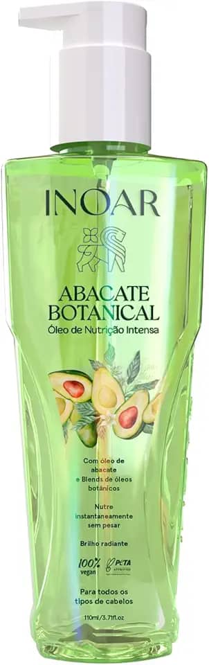 Inoar, Abacate Botanical, Óleo Capilar Nutritivo, Nutrição Intensa e Brilho Natural, Óleo de Abacate e Blend Botânico, Para Todos os Tipos de Cabelo, 110ml