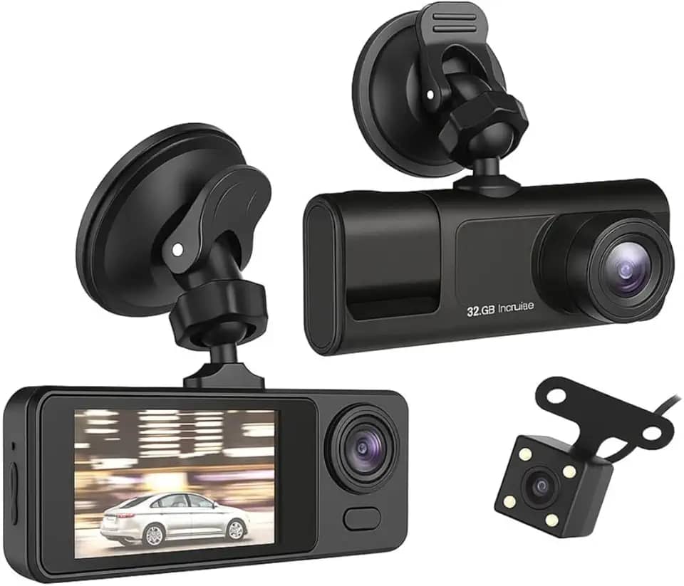 Kit Câmera Veicular Tripla De Segurança Para Carro Taxi Uber 99 Full Hd Gravadora + Cartão Memória 32GB