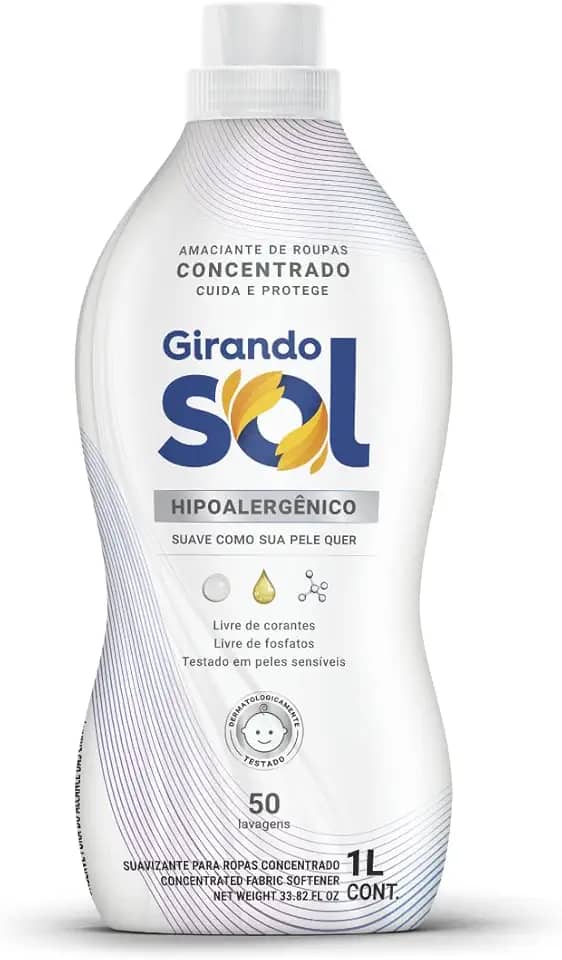 Girando Sol Amaciante Concentrado Hipoalergênico 1L Amaciante De Roupas Concentrado Branco Suave Como Sua Pele Quer Rende 50 Lavagens