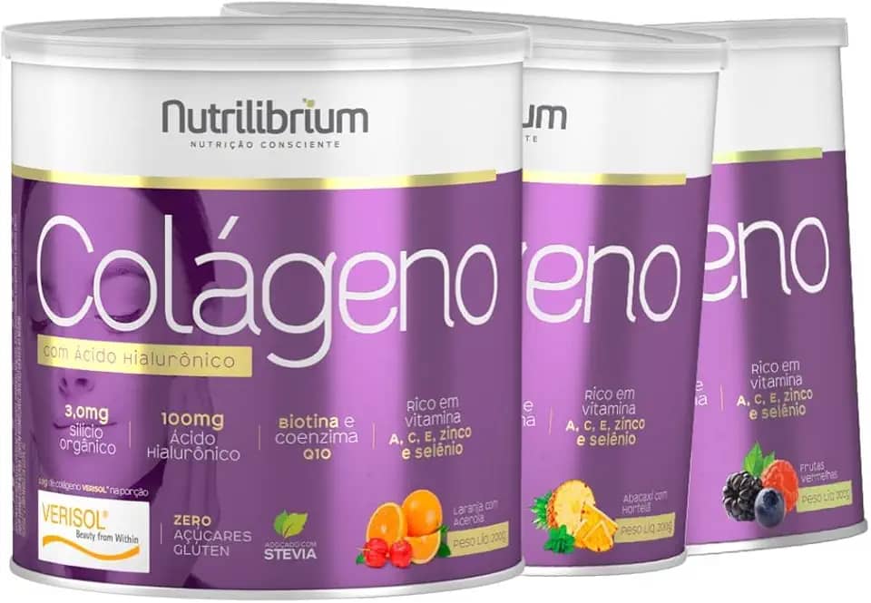 3x Colágeno Verisol Hidrolisado Com Ácido Hialurônico 200g Nutrilibrium