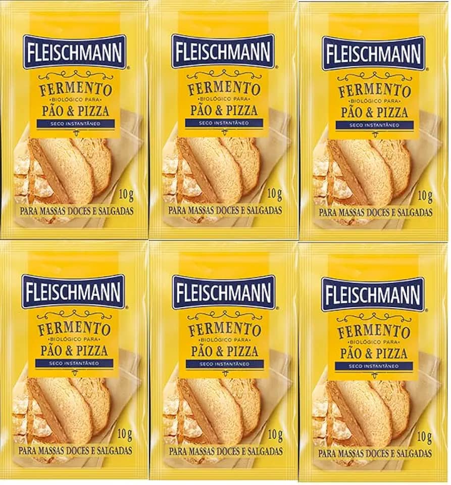 Kit 6 Fermento Biológico Pão e Pizza Seco Fleischmann 10g