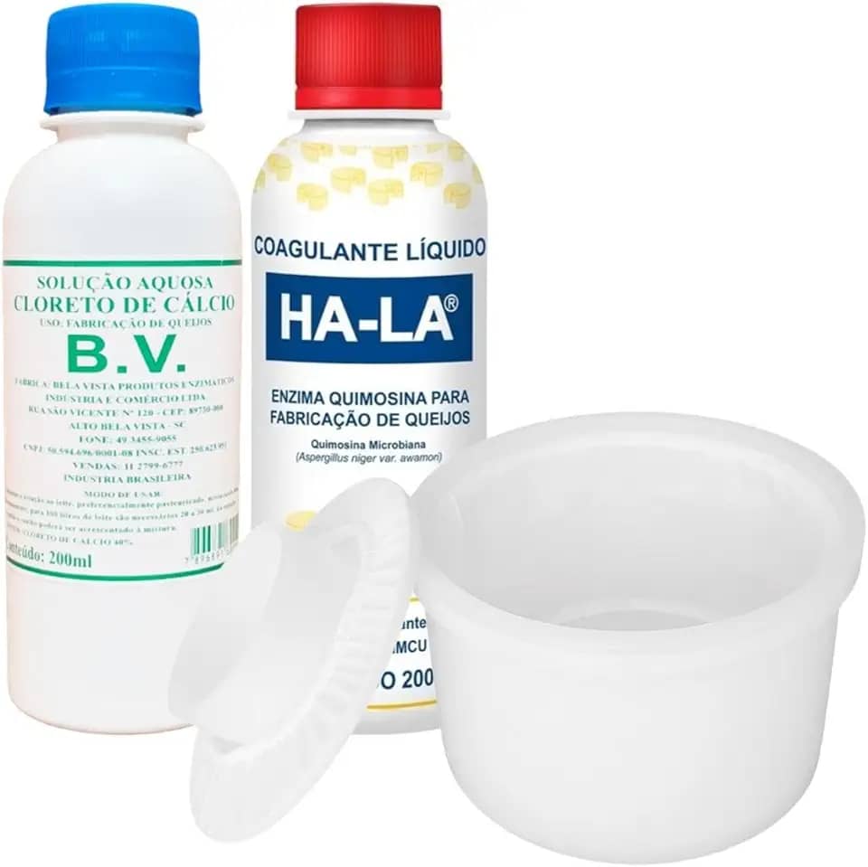 Coagulante Líquido Coalho Ha-la + Cloreto de Cálcio Bela Vista + Forma Minas Padrão Parmesão 500g Fazer Queijo Caseiro