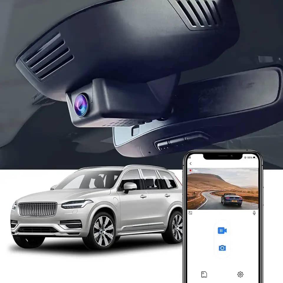 Fitcamx Câmera veicular 4K adequada para Volvo XC90 2023-2026 plug-in híbrido B5 B6 T8 (modelo B), visual de fábrica OEM, vídeo UHD 2160P, WiFi e aplicativo integrados, gravação em loop, sensor G
