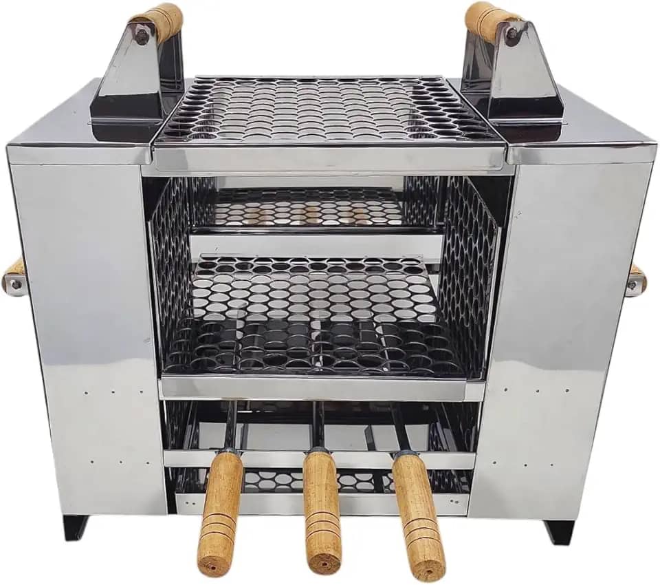 Churrasqueira Ecológica Sem Fumaça Apartamento Grande 3 Andares Em Aço Inox Com 2 Grelhas 3 Espetos para Bancada Embutir
