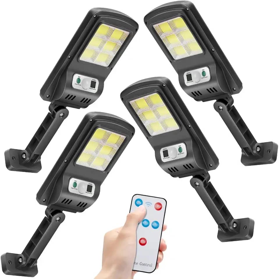 Netpeato Kit 4 Refletores Solares, Preto, Led3 Modos Iluminação Externa, Prova D'água, Luminária Solar