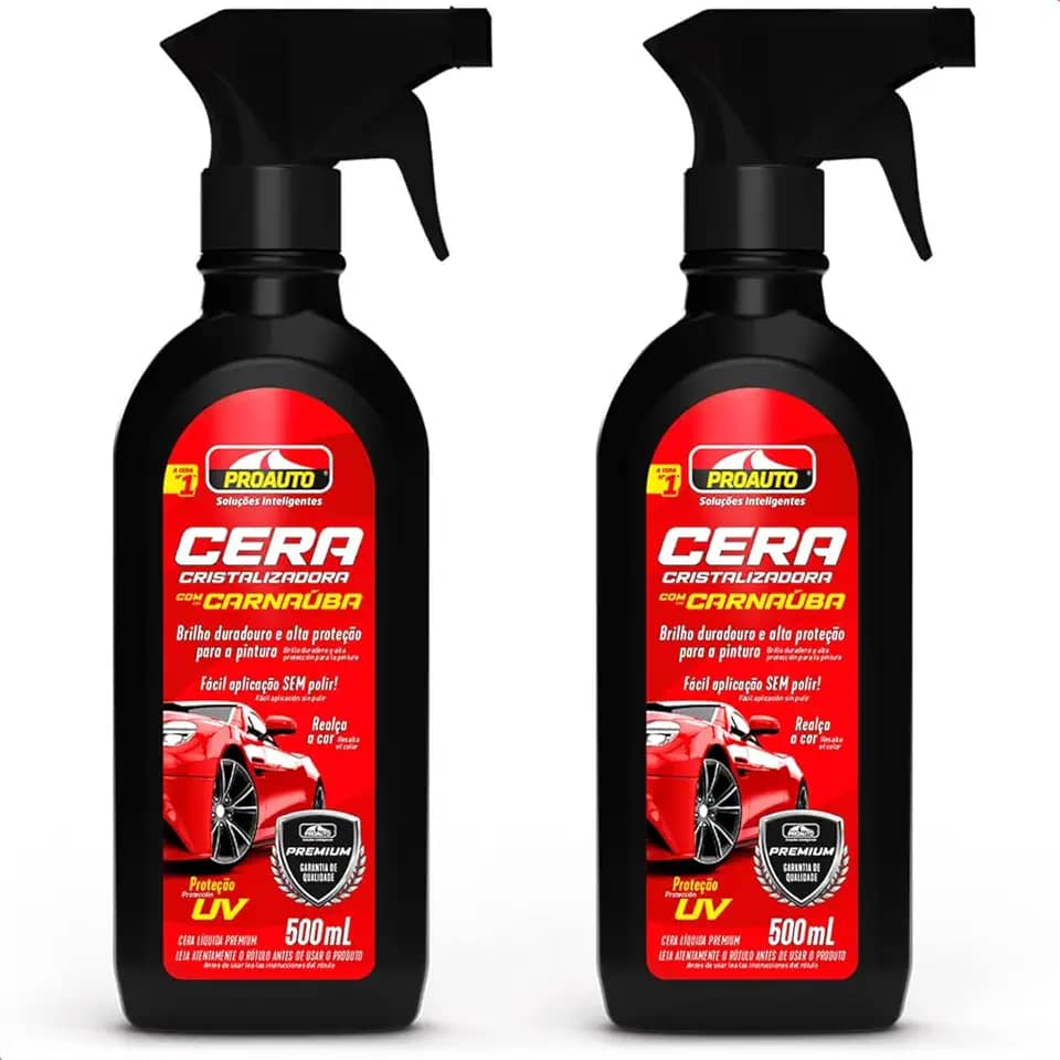 KIT 2 Ceras Cristalizadora Liquida Com Carnaúba Proteção Uv Automotivo Pro auto 500Ml
