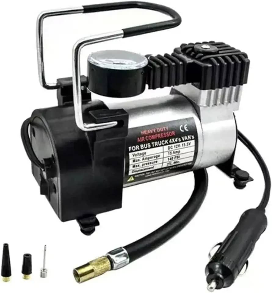 Mini Compressor de Ar Automotivo 12V Portátil — Compacto e Potente para Encher Pneus de carro, Moto, Caminhao, Onibus, Bolas e Infláveis, 100PSI, 35L/min, Cabo 3m, Mangueira Emborrachada de 60cm