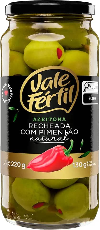 Azeitona Verde em Conserva com Recheio de Pimentão Vale Fértil Vidro 130g