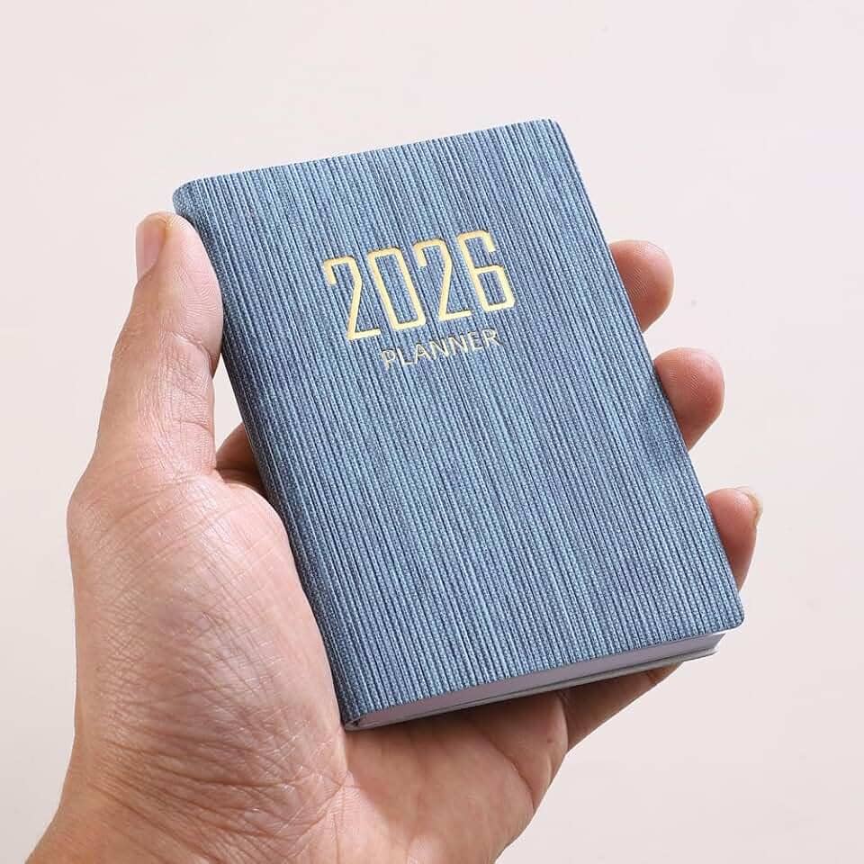 60 Sheets/Book 2026 Portable A7 Notebooks PU Cover 365-Day Weekly Schedule Notepads School Office Supplies (Blue)