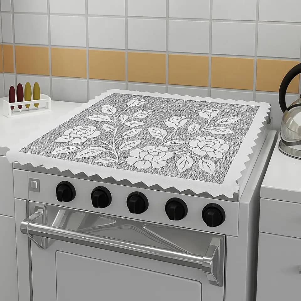 Capa Para Tampa De Fogão 4 Bocas 55x53cm De Renda Branco