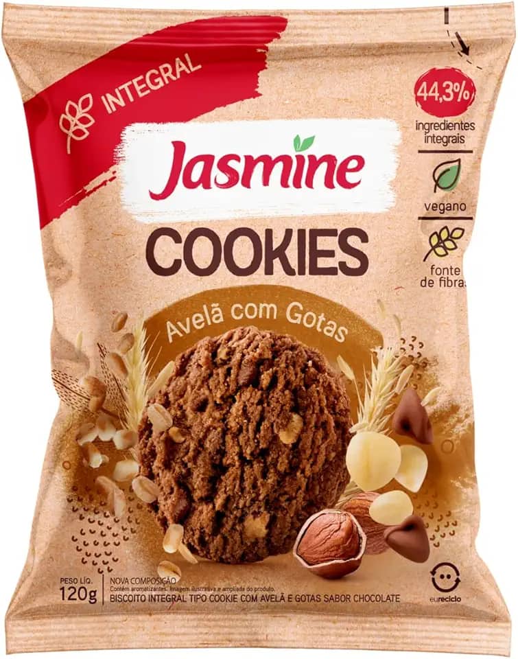 Jasmine Cookies de Avelã com Gostas Integral 120g