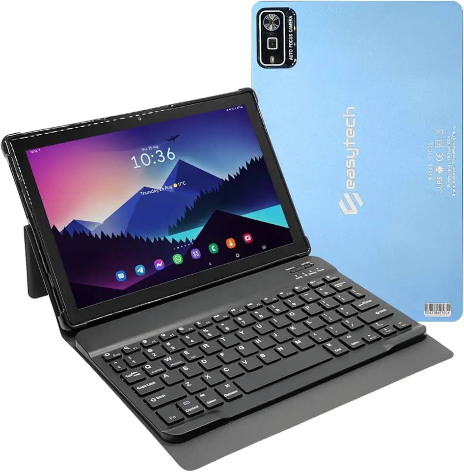 Tablet E1035 10.1" HD+ 256GB/ 8GB RAM Bateria 6000mAh, Octa Core, Câmera 13MP Dual Chip com Capa e Teclado para Estudos e Trabalho (Azul)