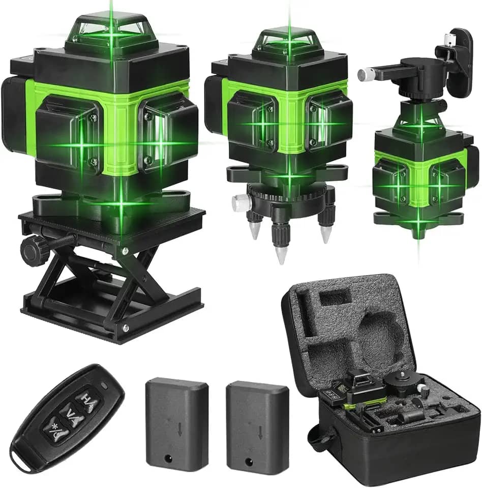 Nível Laser, Moniss 4D 16 Linhas Laser Nível 3° Máquina Autoniveladora Ferramenta de Nivelamento de Bateria de Lítio Recarregável USB com Linhas de Inclinação Horizontal Vertical Verde EUA Plugue