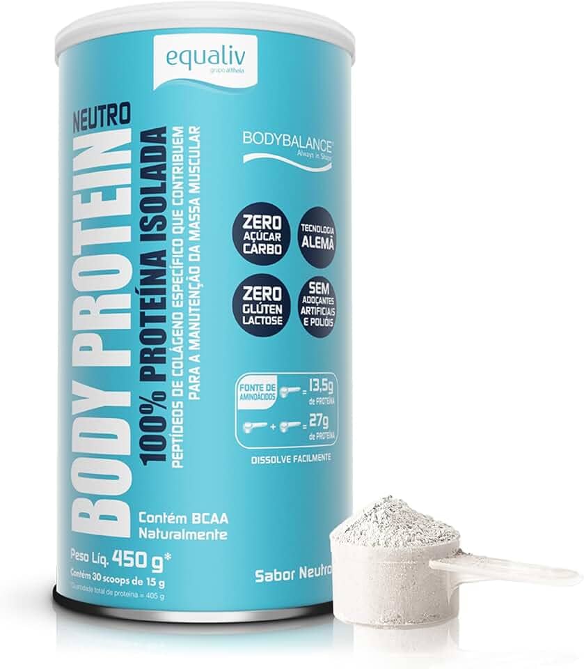 EQUALIV - Body Protein Neutro em Pó - Rico em Colágeno e Aminoácidos Essenciais para Desenvolvimento e Recuperação Muscular - Sem Glúten, Sem Lactose, Zero Açúcar - Sem Sabor, Lata (450g)