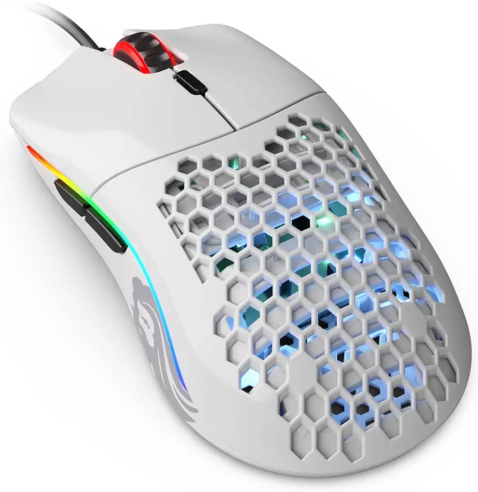 Glorious Gaming Mouse - Modelo O Minus 58 g Superlight Honeycomb Mouse, Glossy White Mouse, USB Gaming Mouse