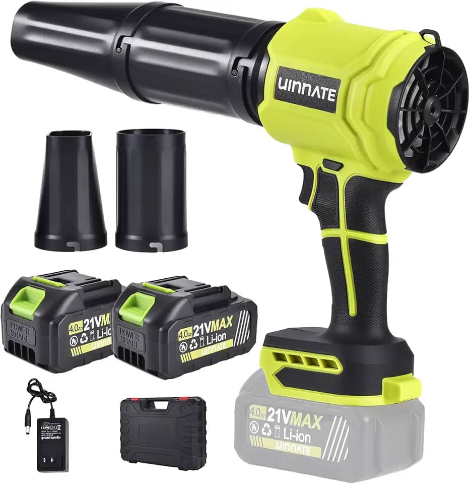 Soprador de folhas sem fio com 2 baterias e carregador, sopradores elétricos para cuidados com o gramado e jardim, sopradores de licença alimentados por bateria de 21 V 4000 mAh, soprador