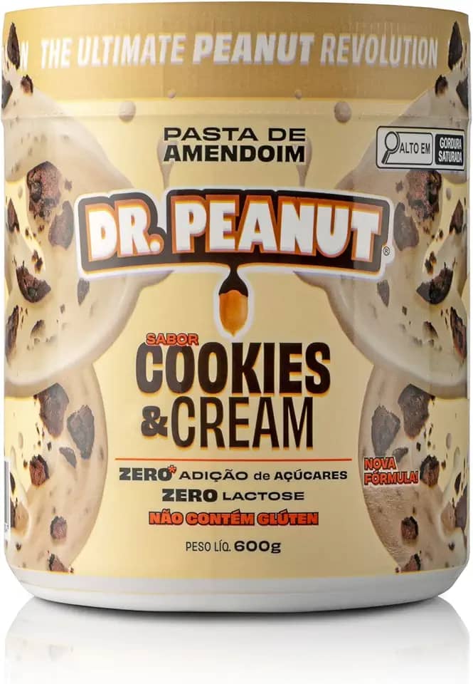 Dr. Peanut Pasta de Amendoim c/Whey Protein - Sabor Cookies & Cream, Pote 600g