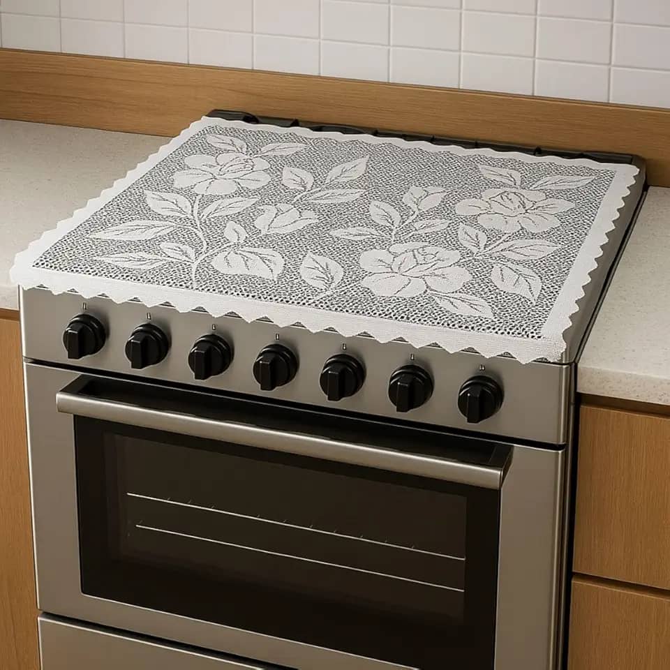Capa Para Tampa De Fogão 6 Bocas De Renda Branco 58x80cm