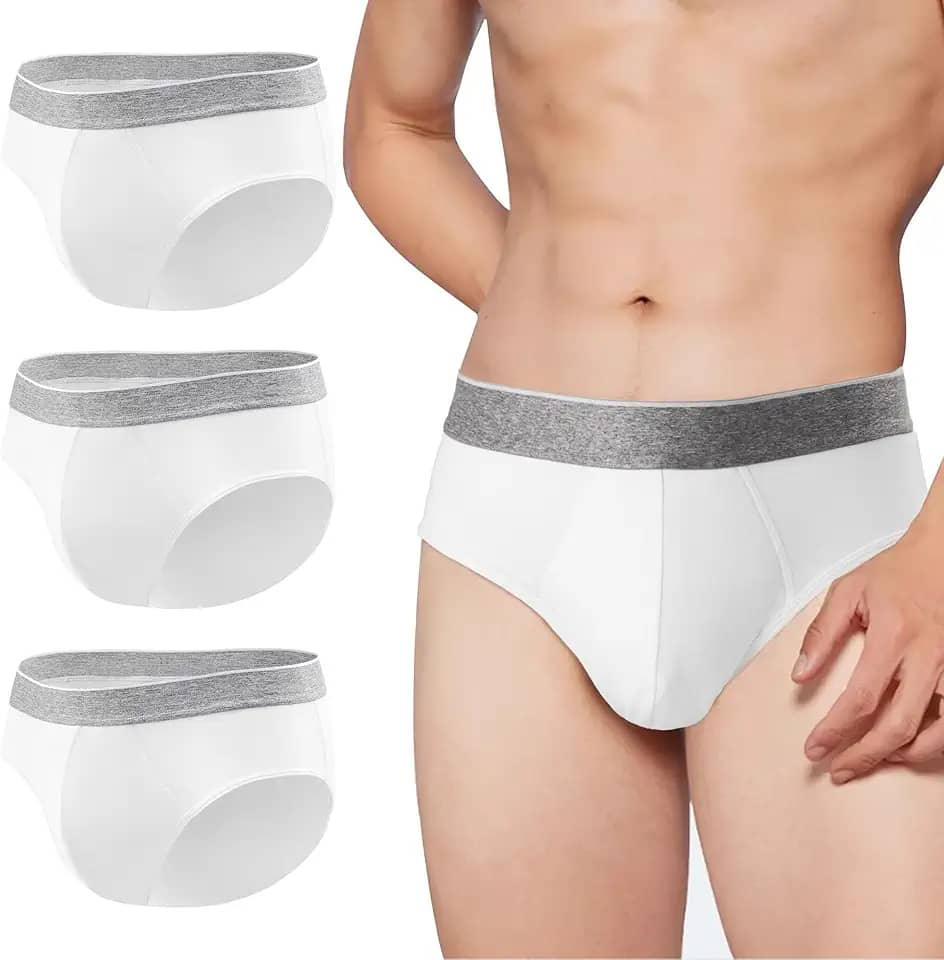 BATTEWA Roupa íntima masculina para incontinência, absorvente frontal, à prova de vazamento, para adultos, controle de vazamento de urina, 100 ml, pacote com 3 (médio, branco)